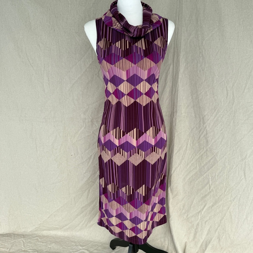 Vintage Rampage Dress Size S Purple Geometric Cowl Neck Midi - Picture 2 of 9